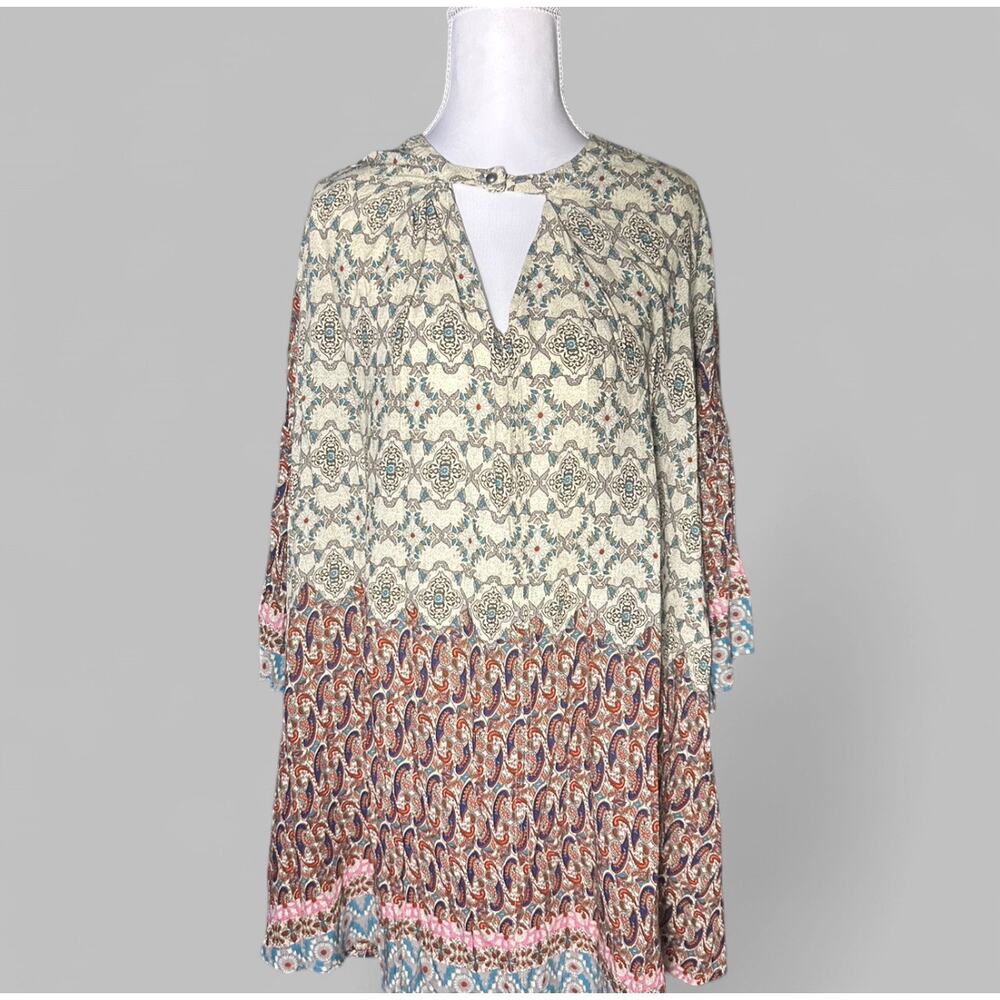 UMGEE Loose Flowing Keyhole Cottagecore Bohemian Lightweight Paisley Long Sleeve